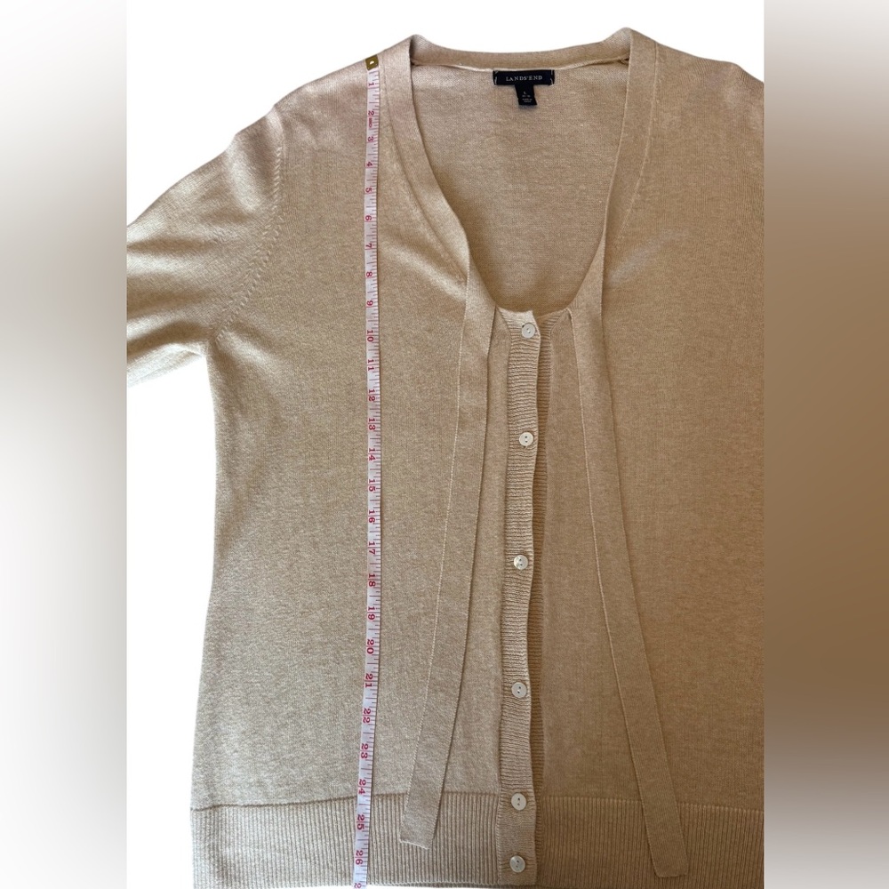 Lands' End Women's Tie-Neck Button Cardigan - Taupe - Picture 5 of 12